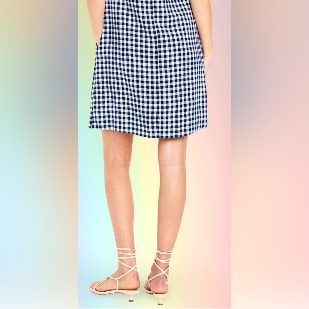 NWTSđGAP OLD NAVY XLđSLEEVELESS BOATNECK LINEN BLUE GINGHAM DRESS KEYHOLE BACK - Picture 12 of 15